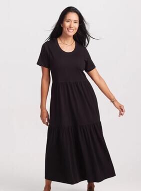 WoolX Lucia Dress Black 1X Merino Wool Tiered Skirt Short Sleeve